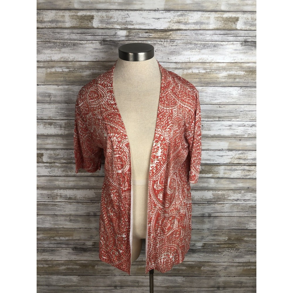Chico's  Womens Cardigan‎ Open Front Elbow  Sweater Size M Lightweight Paisley